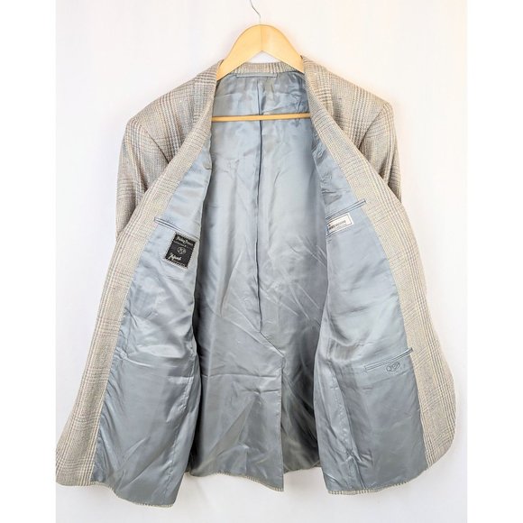 Vintage 80s Men's Lightweight Pastel Plaid Sport Coat Blazer 46L Wool Linen Silk - Picture 5 of 9